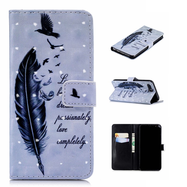Light Spot Decor Patterned PU Leather Wallet Stand Mobile Phone Cover for Huawei Honor 10 - Feather and Quote-1