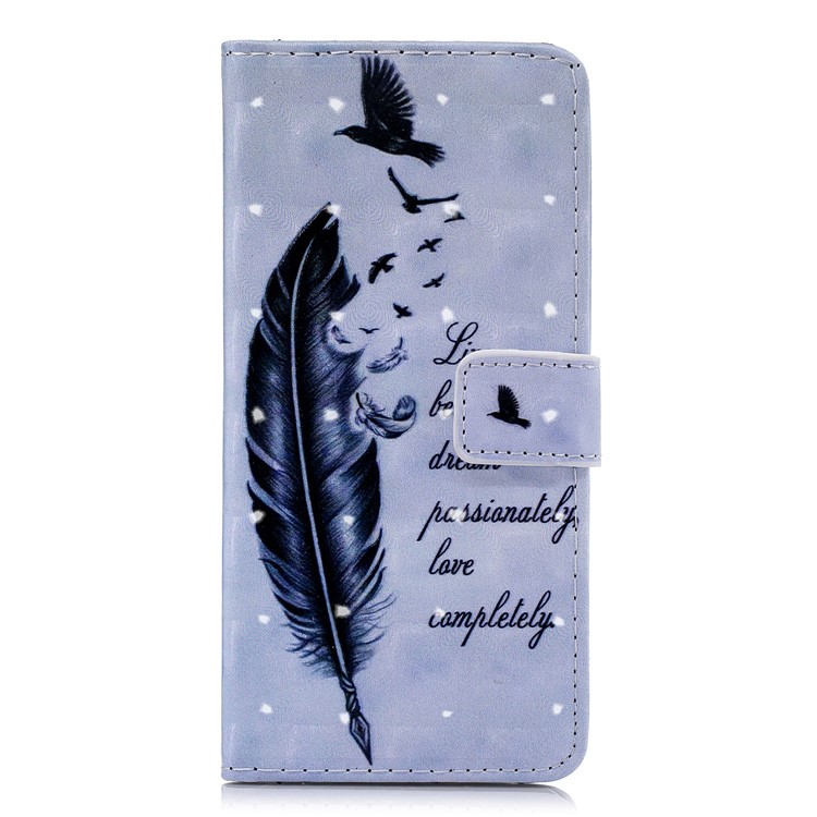 Light Spot Decor Patterned PU Leather Wallet Stand Mobile Phone Cover for Huawei Honor 10 - Feather and Quote-2