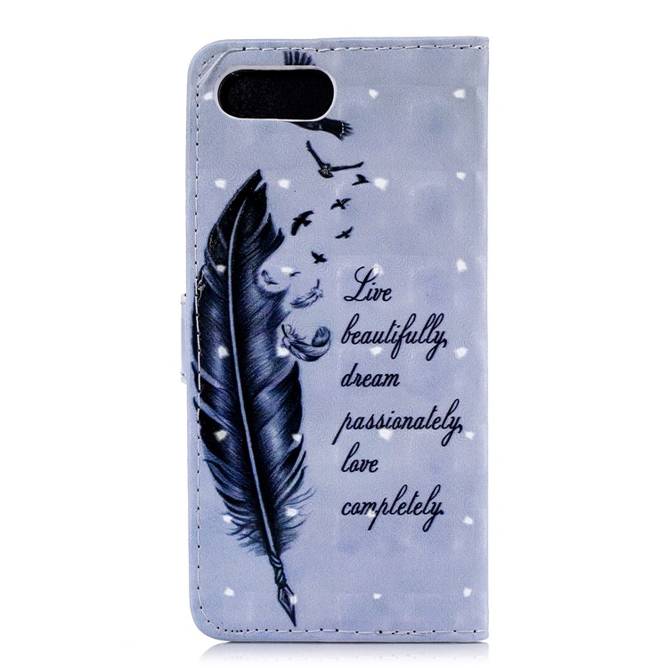 Light Spot Decor Patterned PU Leather Wallet Stand Mobile Phone Cover for Huawei Honor 10 - Feather and Quote-3