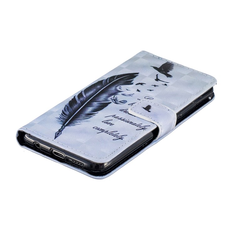 Light Spot Decor Patterned PU Leather Wallet Stand Mobile Phone Cover for Huawei Honor 10 - Feather and Quote-5