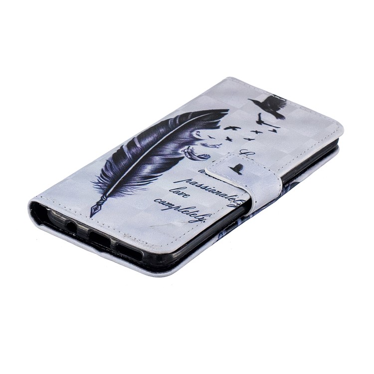Light Spot Decor Patterned PU Leather Wallet Stand Mobile Phone Cover for Huawei Honor 10 - Feather and Quote-6