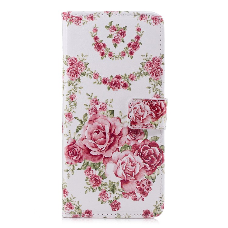 Embossed Pattern Card Holder Leather Protection Mobile Cover for Huawei Honor 10 - Blooming Peonies-2