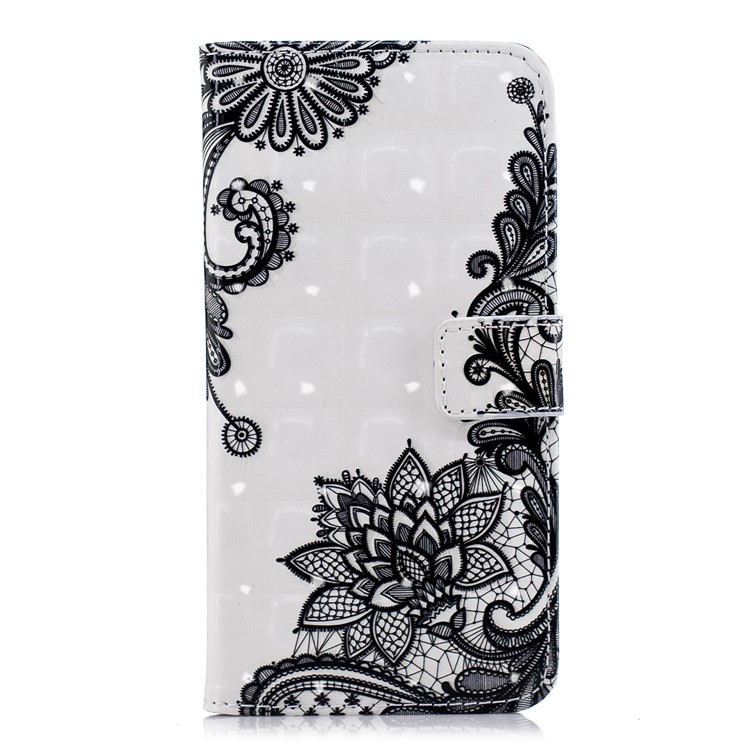 Pattern Printing Rubberized PU Leather Flip Casing for Huawei P20 Lite / Nova 3e (China) - Black Flower-2