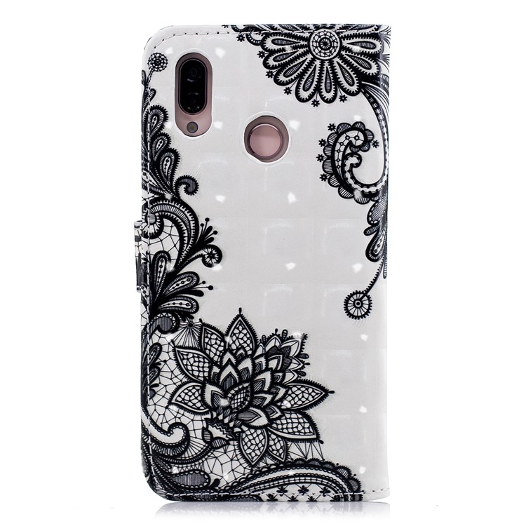 Pattern Printing Rubberized PU Leather Flip Casing for Huawei P20 Lite / Nova 3e (China) - Black Flower-3