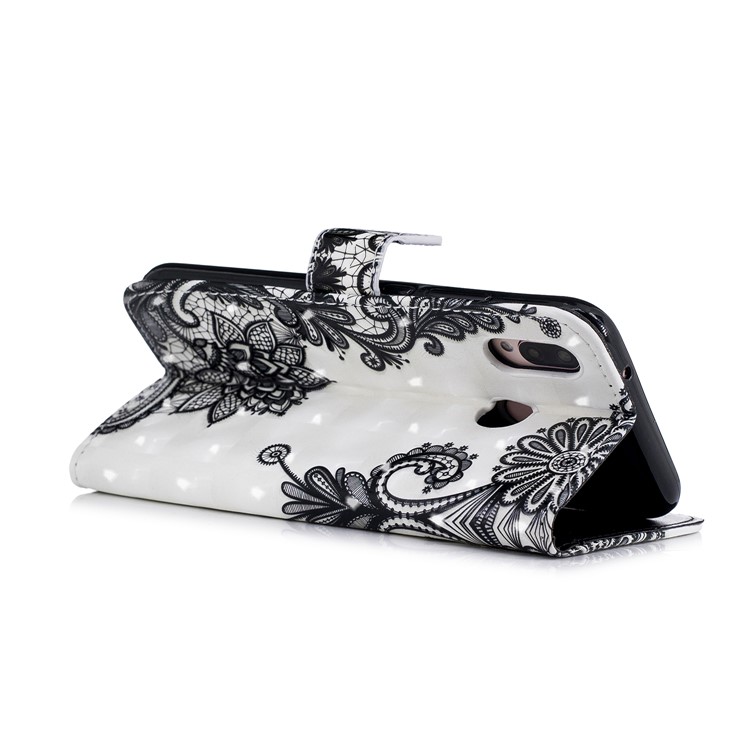 Pattern Printing Rubberized PU Leather Flip Casing for Huawei P20 Lite / Nova 3e (China) - Black Flower-4