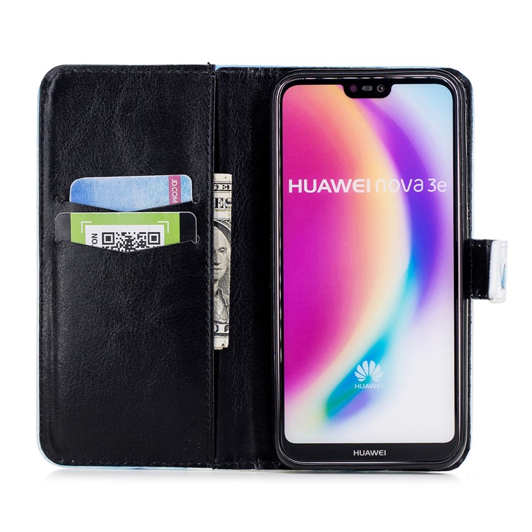 Pattern Printing Rubberized PU Leather Flip Casing for Huawei P20 Lite / Nova 3e (China) - Black Flower-6