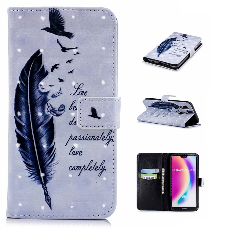 Huawei P20 Lite / Nova 3e (china) Padrão De Impressão Emborrachado PU Couro Magnético Flip Escudo De Proteção Com Suporte - Pena E Palavras-1