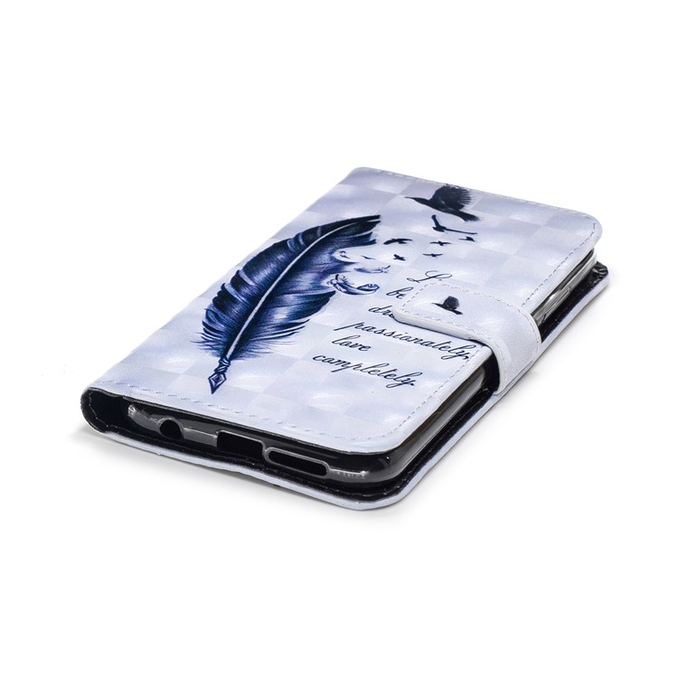 Huawei P20 Lite / Nova 3e (china) Padrão De Impressão Emborrachado PU Couro Magnético Flip Escudo De Proteção Com Suporte - Pena E Palavras-5
