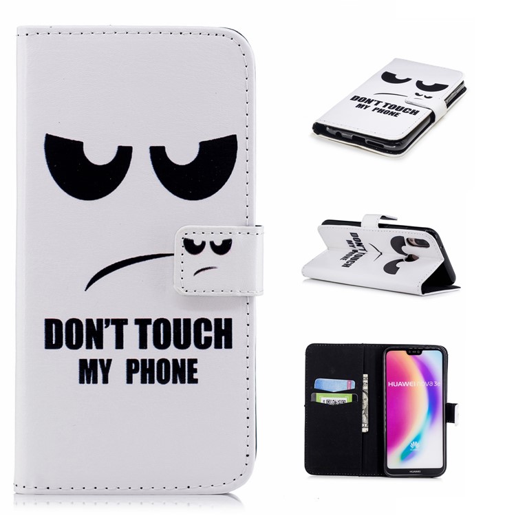 Embossed Pattern Leather Wallet Stand Mobile Cover for Huawei P20 Lite / Nova 3e - Do Not Touch My Phone-1