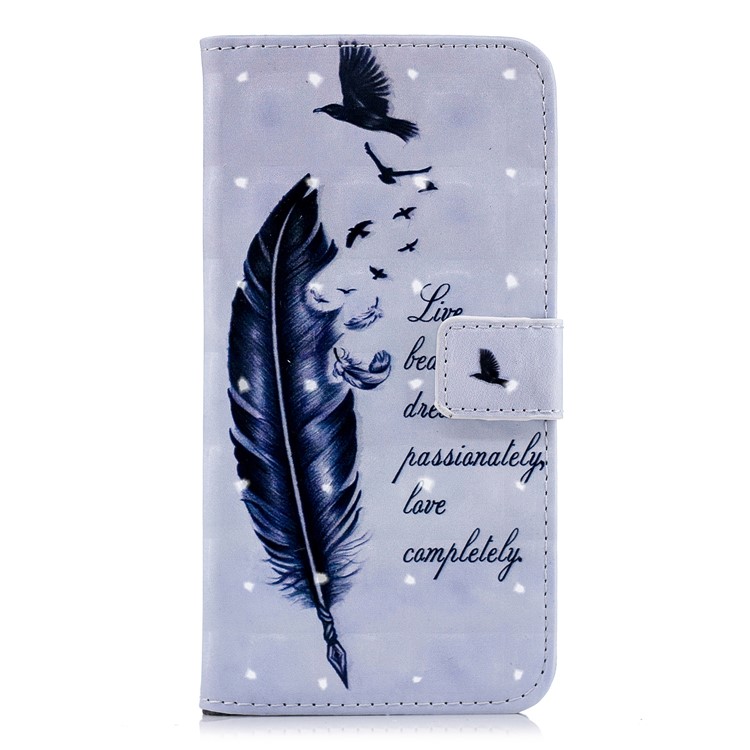 Patterned Rubberized Leather Wallet Mobile Phone Stand Protection Case for Huawei P Smart / Enjoy 7S - Feather and Birds-2