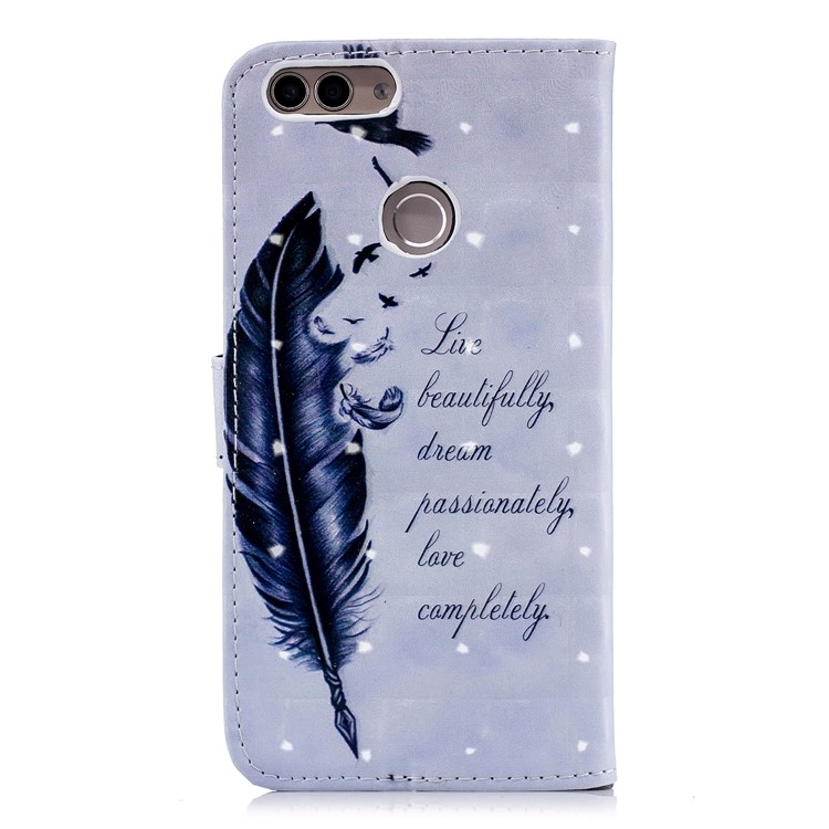 Patterned Rubberized Leather Wallet Mobile Phone Stand Protection Case for Huawei P Smart / Enjoy 7S - Feather and Birds-3