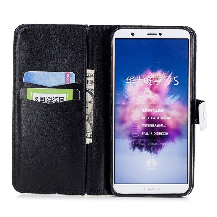 Patterned Rubberized Leather Wallet Mobile Phone Stand Protection Case for Huawei P Smart / Enjoy 7S - Feather and Birds-6