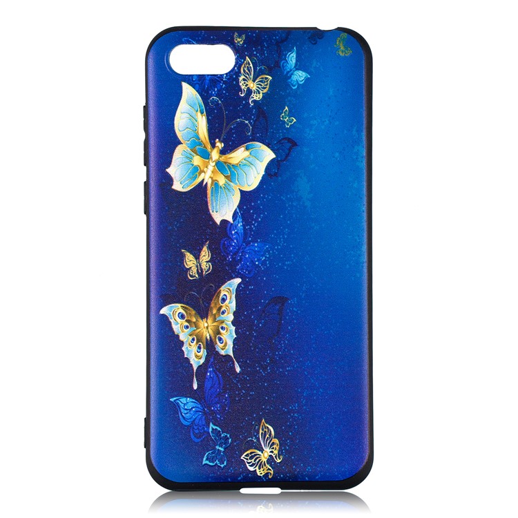 Embossment Patterned TPU Phone Case Accessory for Huawei Y5 (2018) / Y5 Prime (2018) / Honor 7s / Play 7 - Blue and Gold Butterfly-2