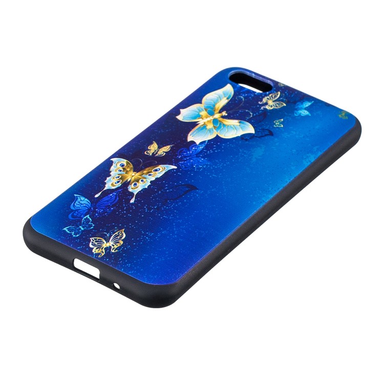 Embossment Patterned TPU Phone Case Accessory for Huawei Y5 (2018) / Y5 Prime (2018) / Honor 7s / Play 7 - Blue and Gold Butterfly-3