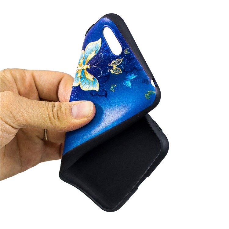 Embossment Patterned TPU Phone Case Accessory for Huawei Y5 (2018) / Y5 Prime (2018) / Honor 7s / Play 7 - Blue and Gold Butterfly-5