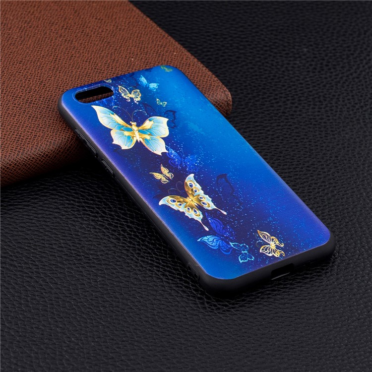 Embossment Patterned TPU Phone Case Accessory for Huawei Y5 (2018) / Y5 Prime (2018) / Honor 7s / Play 7 - Blue and Gold Butterfly-6