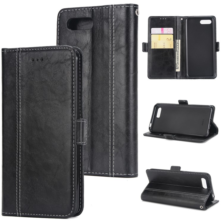 Retro Contrast Color Wallet Stand Leather Case for Huawei Honor 10 - Black-1