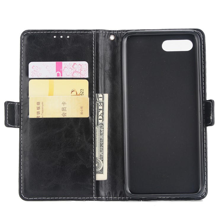 Retro Contrast Color Wallet Stand Leather Case for Huawei Honor 10 - Black-4