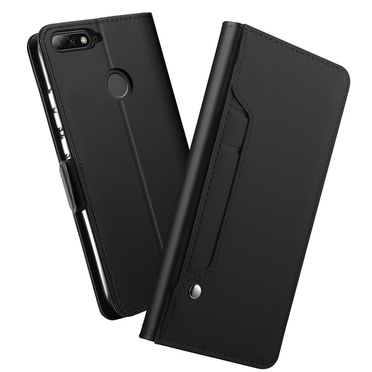 Leather Wallet Stand Case with Card Holder and Makeup Mirror for Huawei Honor 7C / Enjoy 8 / Y7 Prime (2018) / nova 2 lite (Philippines) - Black