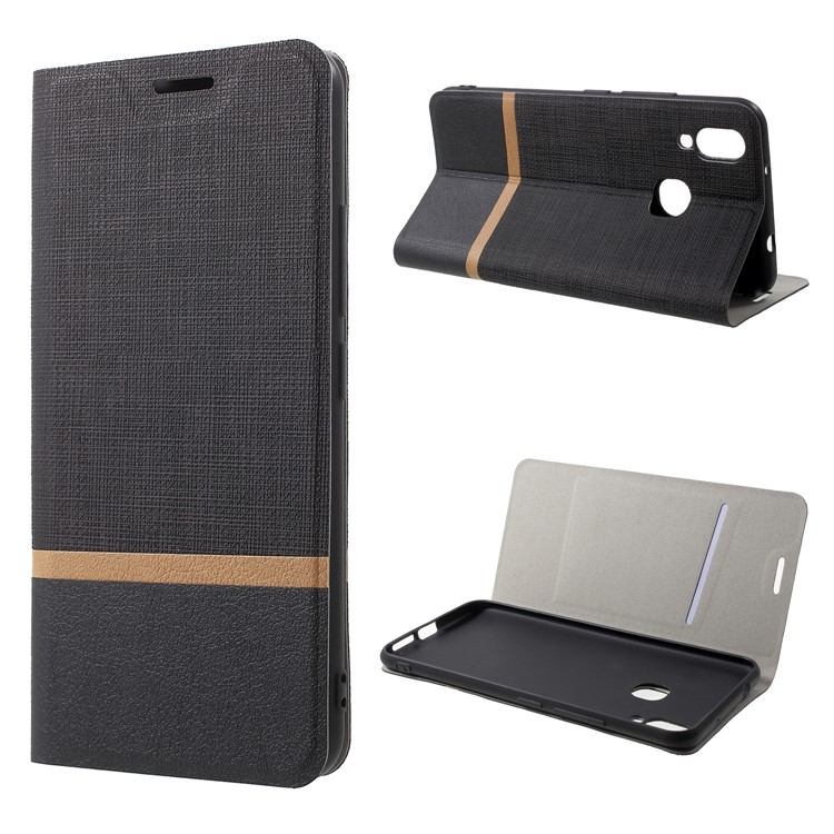 Cross Texture Card Holder Stand Leather Phone Case for Huawei Honor Play - Black-1