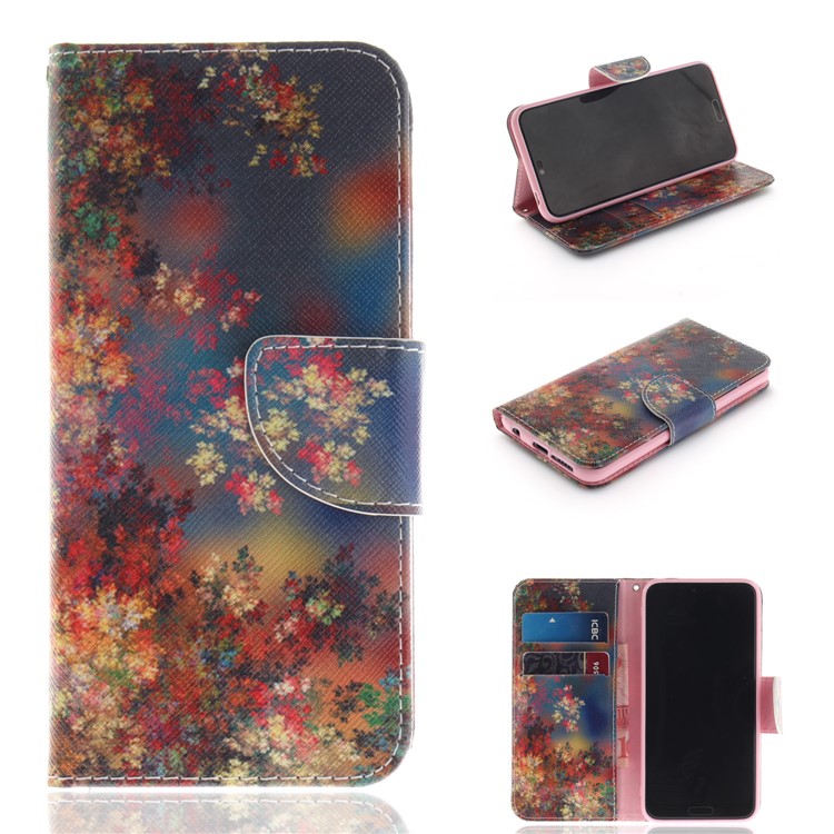 Pattern Printing Wallet Leather Cell Phone Case for Huawei Honor 10 - Flowers Pattern-1