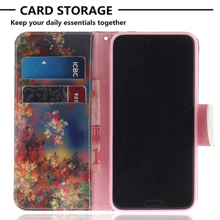 Pattern Printing Wallet Leather Cell Phone Case for Huawei Honor 10 - Flowers Pattern-7