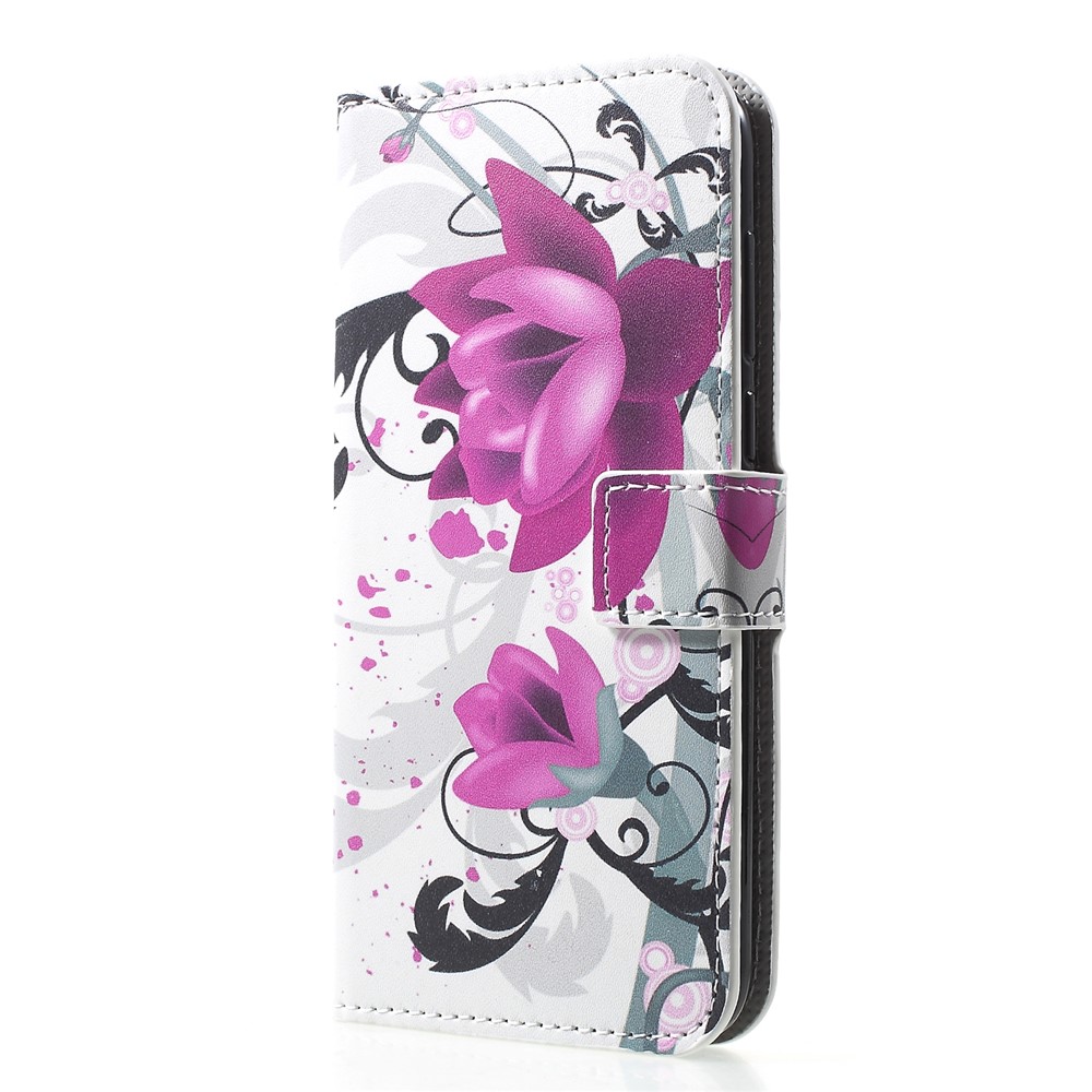 Pattern Printing PU Leather Magnetic Wallet Stand Cover for Huawei Honor Y5 (2018) / Y5 Prime (2018) / Honor 7s / Play 7 - Purple Flower-3
