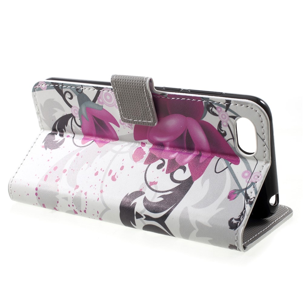 Pattern Printing PU Leather Magnetic Wallet Stand Cover for Huawei Honor Y5 (2018) / Y5 Prime (2018) / Honor 7s / Play 7 - Purple Flower-4