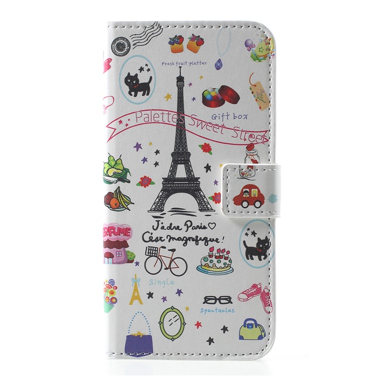 Padrão De Impressão De Couro PU Carteira Magnética Stand Shell Para Huawei Honor Y5 (2018) / Y5 Prime (2018) / Honra 7s / Jogar 7 - Torre Eiffel-1