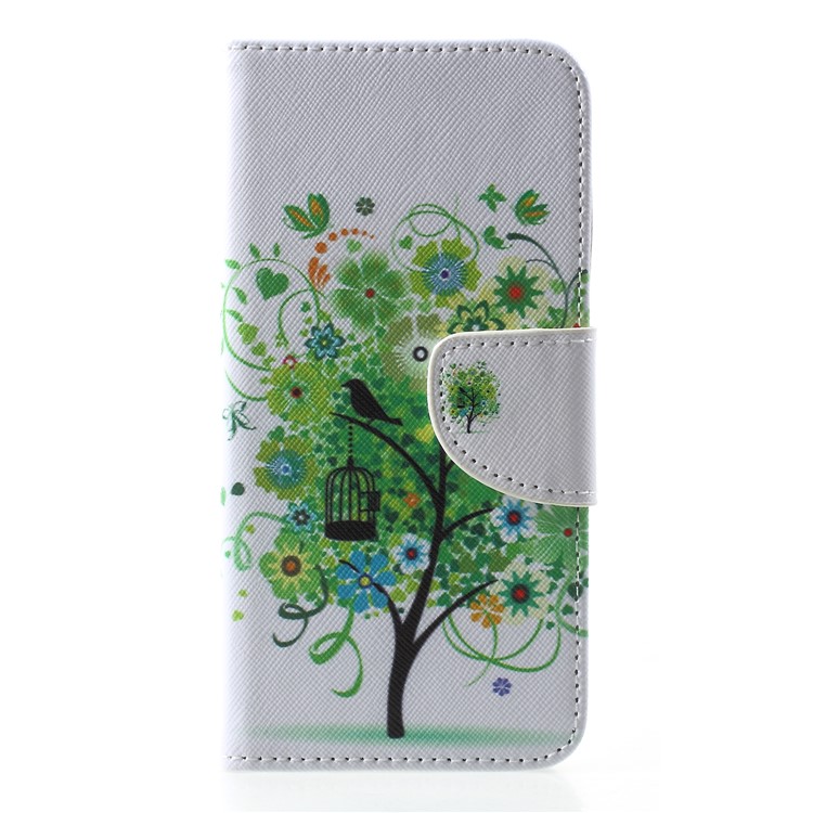 Pattern Printing Cross Texture Leather Card Holder Case for Huawei Y5 (2018) - Green Tree-1