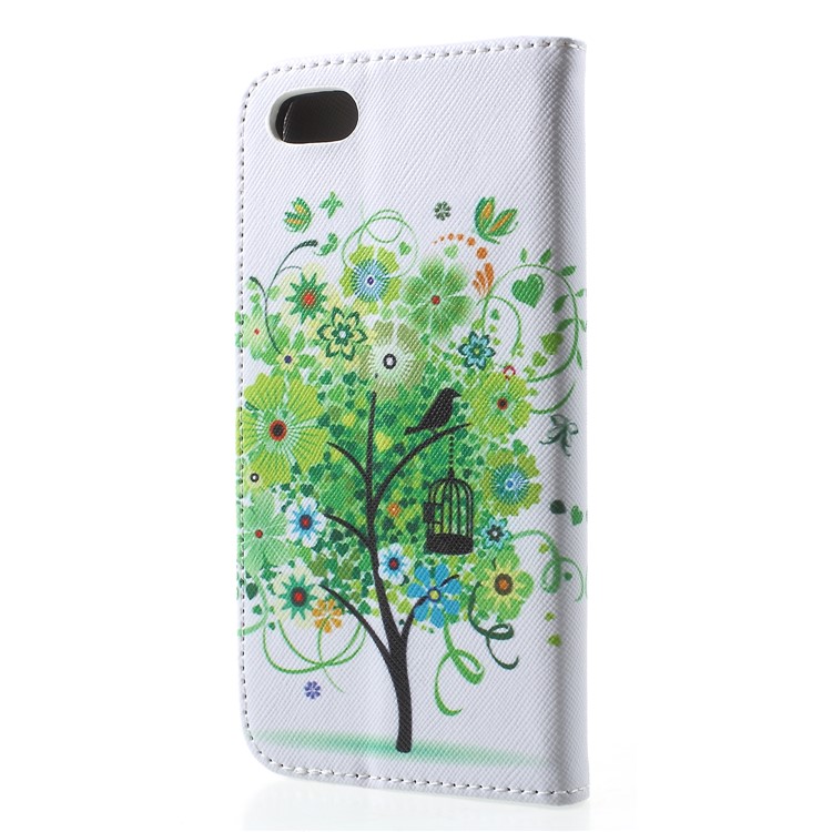 Pattern Printing Cross Texture Leather Card Holder Case for Huawei Y5 (2018) - Green Tree-2