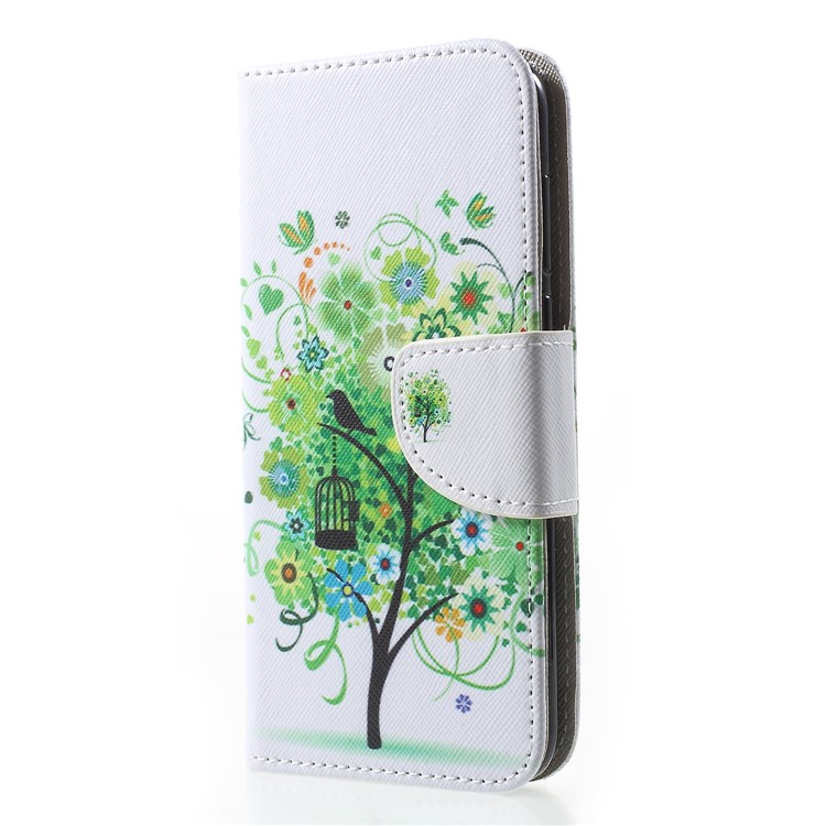 Pattern Printing Cross Texture Leather Card Holder Case for Huawei Y5 (2018) - Green Tree-3