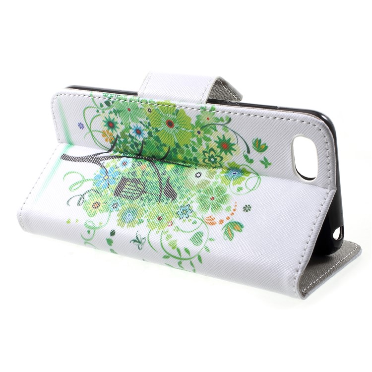 Pattern Printing Cross Texture Leather Card Holder Case for Huawei Y5 (2018) - Green Tree-4