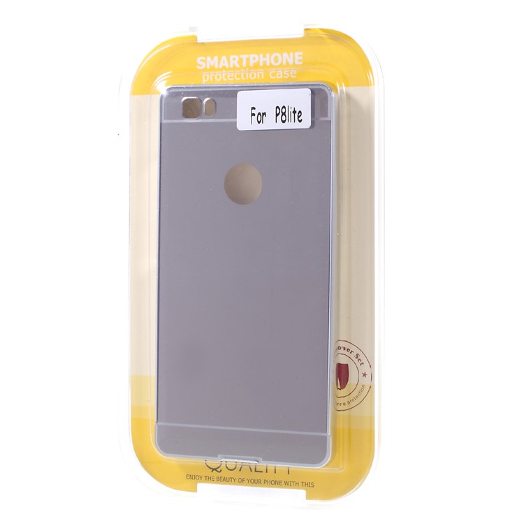 Metal Frame Mirror-like PC Back Case for Huawei Ascend P8 Lite - Silver-9