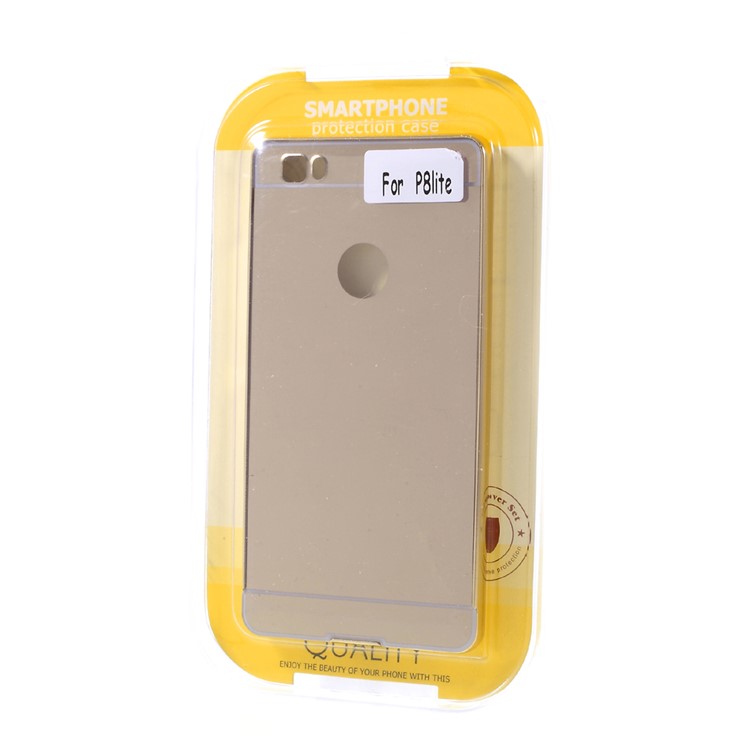 Metal Frame Mirror-like Plastic Back Shell for Huawei Ascend P8 Lite - Champagne Gold-9