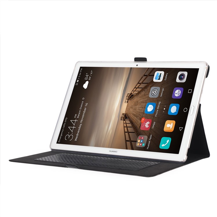 WY-1629-1 Carbon Fiber Texture Magnetic Leather Case with Card Holders for Huawei MediaPad M5 10 / M5 10 (Pro) - Black-10