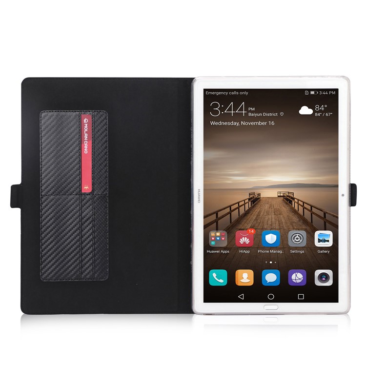 WY-1629-1 Carbon Fiber Texture Magnetic Leather Case with Card Holders for Huawei MediaPad M5 10 / M5 10 (Pro) - Black-15
