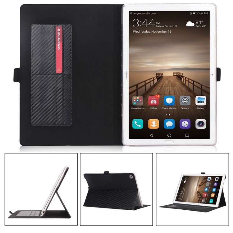 WY-1629-1 Carbon Fiber Texture Magnetic Leather Case with Card Holders for Huawei MediaPad M5 10 / M5 10 (Pro) - Black-2