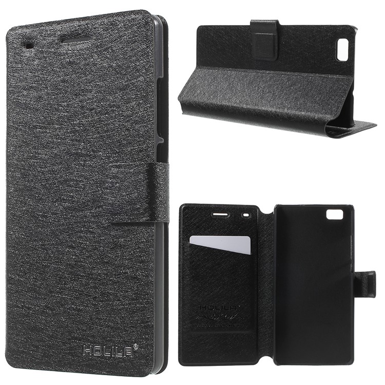 HOLILA Silk Grain Leather Card Holder Cover for Huawei Ascend P8 Lite - Black-1