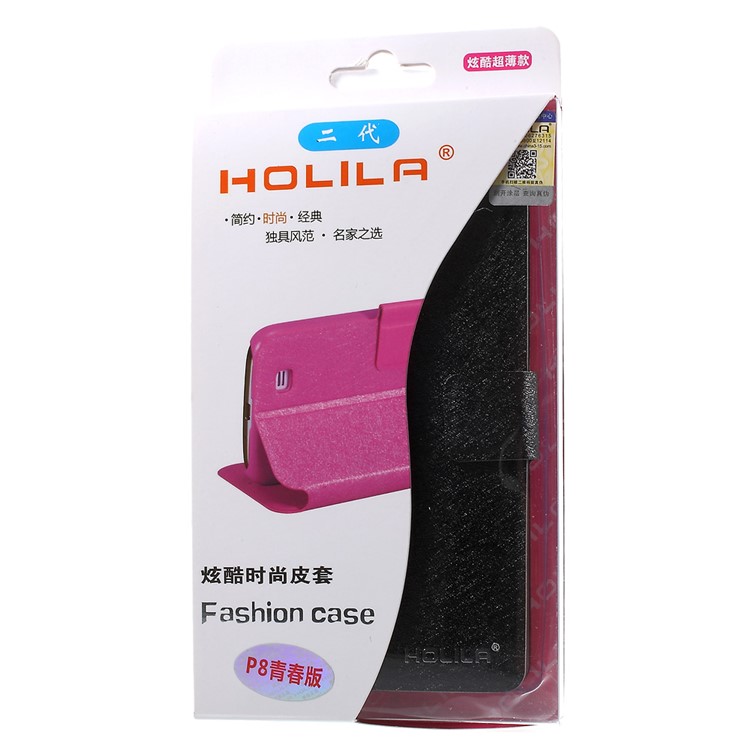 HOLILA Silk Grain Leather Card Holder Cover for Huawei Ascend P8 Lite - Black-9