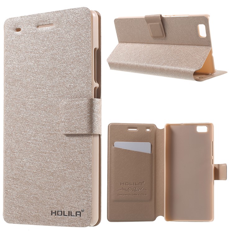HOLILA Silk Grain Leather Card Holder Cover for Huawei Ascend P8 Lite - Gold-1