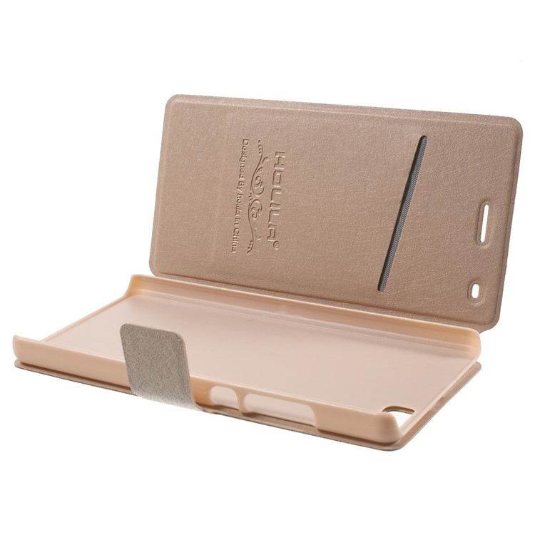 HOLILA Silk Grain Leather Card Holder Cover for Huawei Ascend P8 Lite - Gold-5