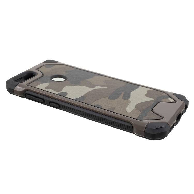Couro Revestido De Camuflagem PC TPU Shell Protetor À Prova De Choque Para Huawei P Inteligente / Aproveite 7S - Café-2