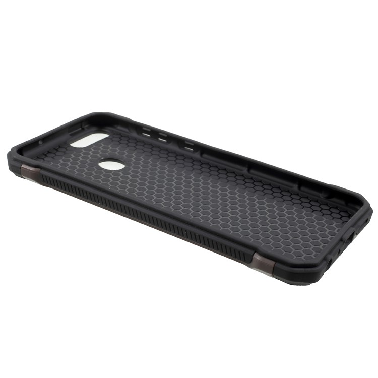 Couro Revestido De Camuflagem PC TPU Shell Protetor À Prova De Choque Para Huawei P Inteligente / Aproveite 7S - Café-3