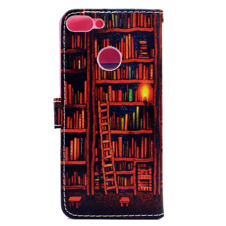 Patterned Wallet Stand Leather Phone Case for Huawei P Smart / Enjoy 7S - Bookshelf-3