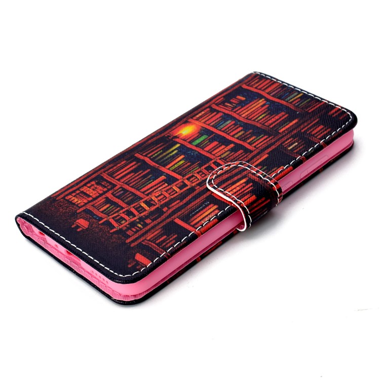 Patterned Wallet Stand Leather Phone Case for Huawei P Smart / Enjoy 7S - Bookshelf-5