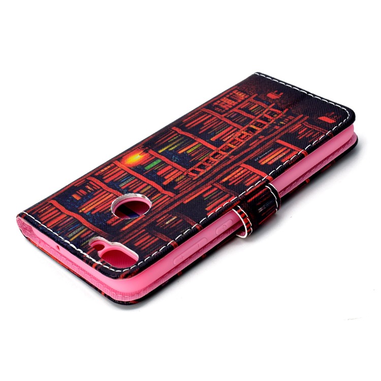 Patterned Wallet Stand Leather Phone Case for Huawei P Smart / Enjoy 7S - Bookshelf-6