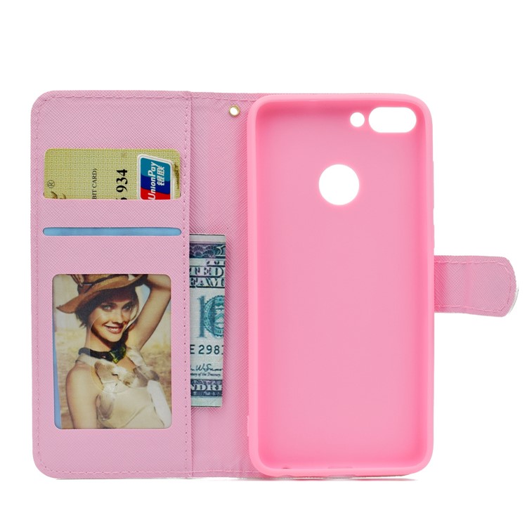 Patterned Wallet Stand Leather Phone Case for Huawei P Smart / Enjoy 7S - Bookshelf-7
