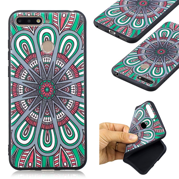 Pattern Printing Embossment Soft TPU Cell Phone Cover for Huawei Honor 7A (with Fingerprint Sensor) / Honor 7A Pro / Enjoy 8e - Symmetric Pattern-1