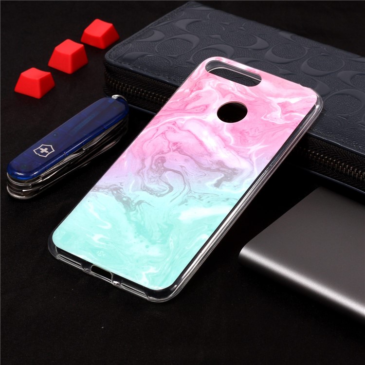 Marble Pattern IMD TPU Mobile Phone Case for Huawei Y6 (2018) / Honor 7A (without Fingerprint Sensor) - Pink / Green-4